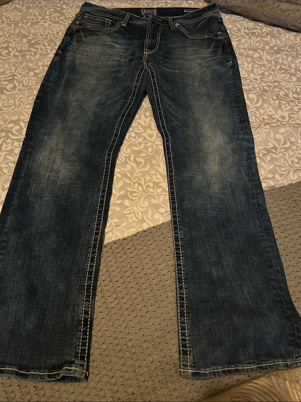 Salvage Dark Blue Bootcut Men’s Jeans with Contrast Stitching